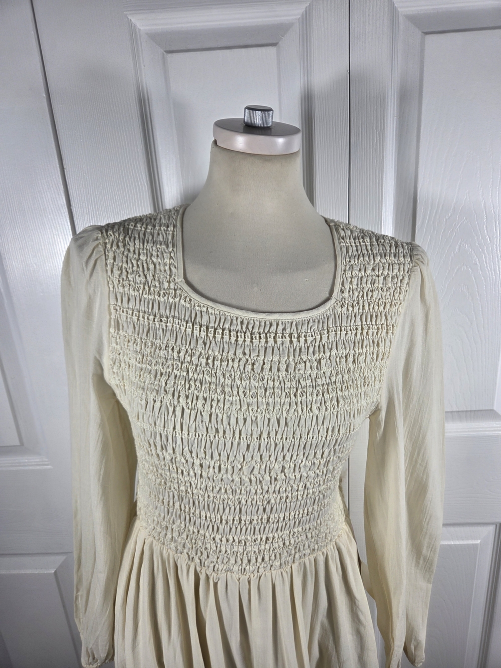 Bohme NWT Cream Smocked Midi Dress Long Sleeve Cottagecore M - Picture 3 of 14